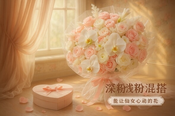 33枝粉玫瑰蝴蝶兰混搭花束 详情图 2