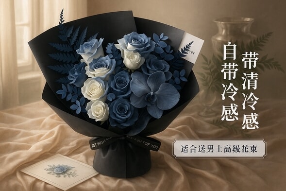 11枝马耳他蓝玫瑰混搭花束 详情图 2