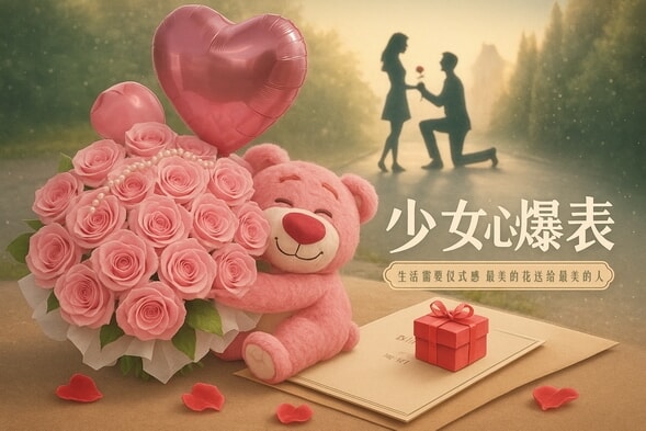 52枝粉玫瑰草莓趴趴熊 详情图 2